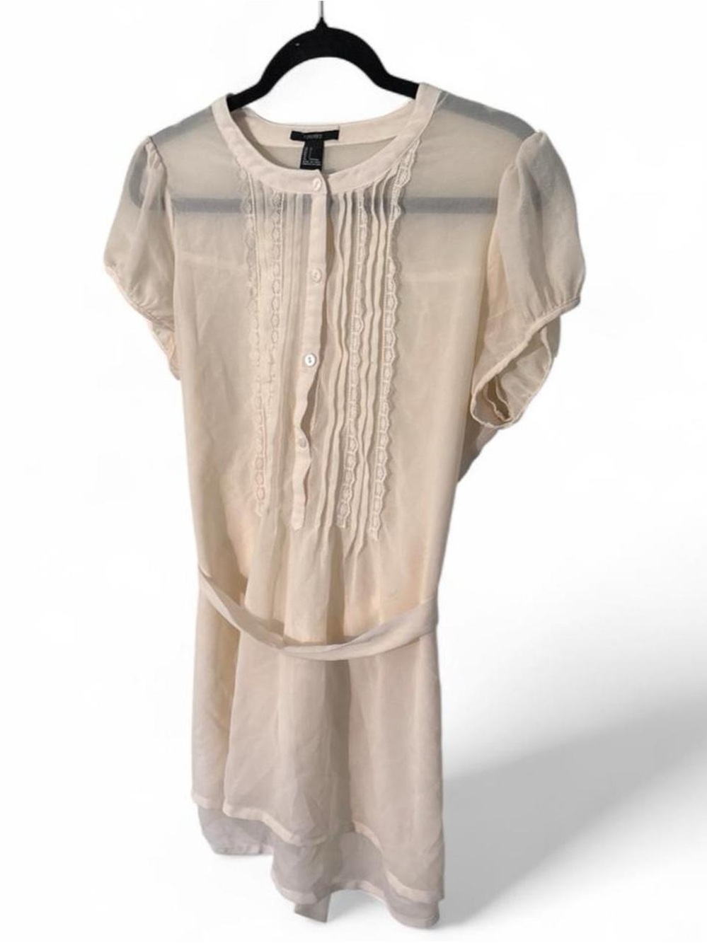 Forever 21 Cream Pintuck Button-Front Blouse